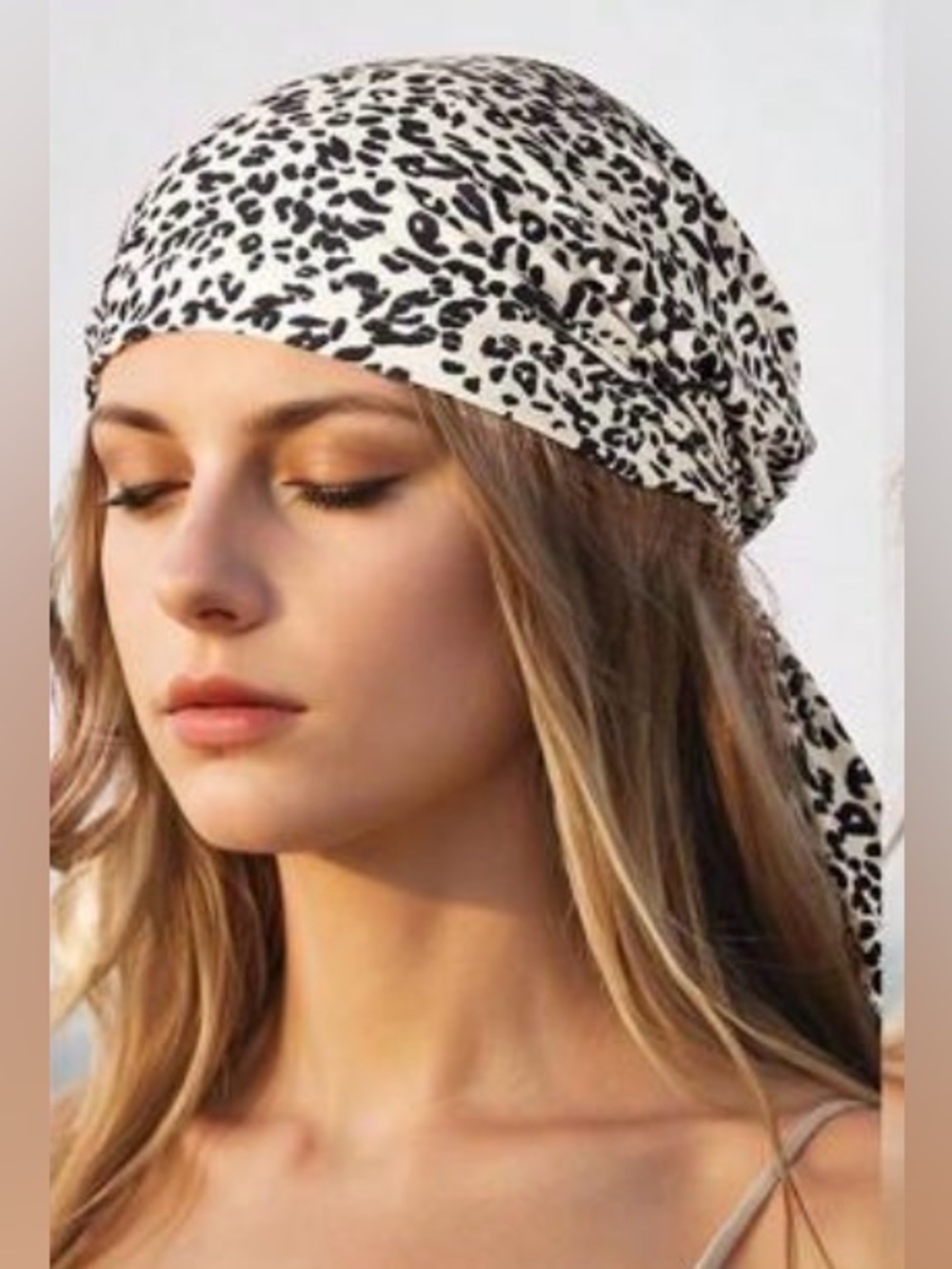 Leopard Print Head Scarf - White and Black